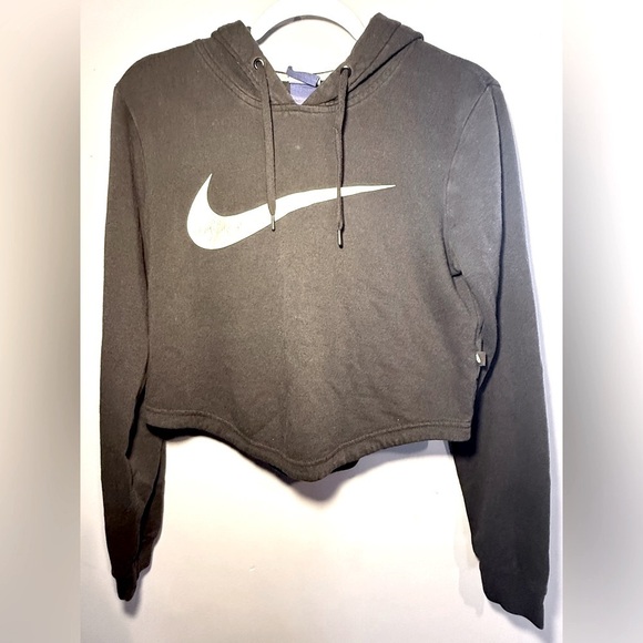 Nike Black Cropped Hoodie with Swoosh Logo, medium - Picture 2 of 4
